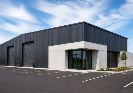 commercial warehouse with dark Colorbond steel cladding